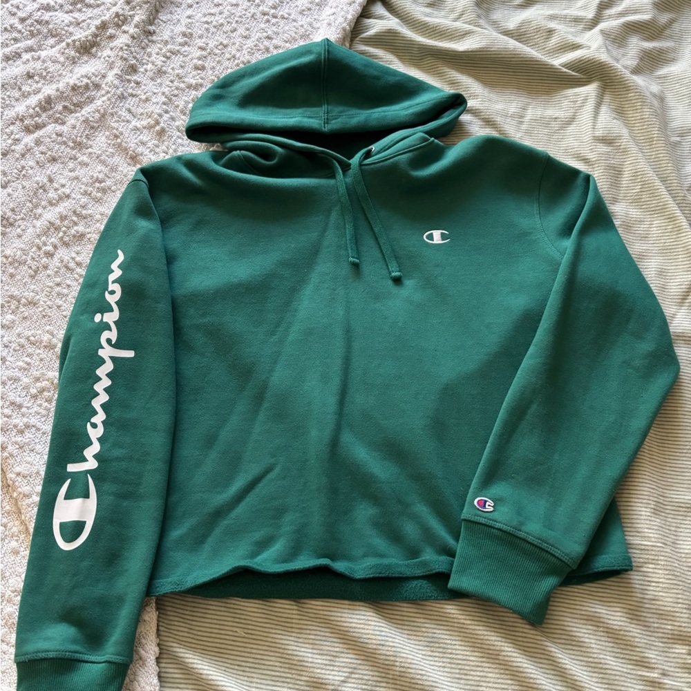 Champion Forest Green Cropped Pullover Hoodie L